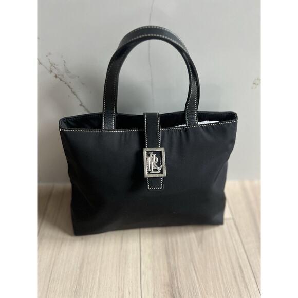 Ralph Lauren Handbag Women Black Tote Leather Handles Classic Quiet Luxury Purse - Picture 1 of 9